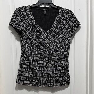 Style & Co. Abstract Black and Gray Short Sleeve Layered Blouse